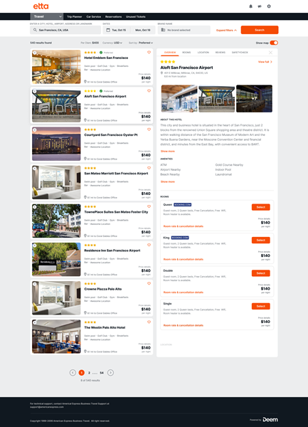 View of Hotel Search Results Details on Desktop in Deem's new Etta corporate travel booking and management software. 