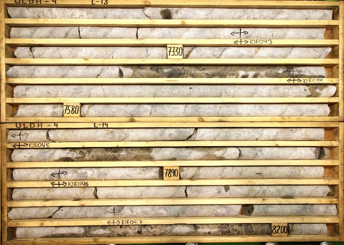 Drill hole ULDH-4 with pegmatite reporting <percent>1.45%</percent> Li2O over 29.50 m from 69.10 m depth down hole.