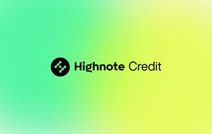 This image shows the Highnote logo on a green background that gradually transforms to yellow. The word "Credit" is next to the Highnote logo. 