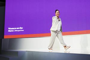 Jessica Cox, World's First Armless Pilot, takes to the stage during JPMorgan Chase's 8th annual Women's Leadership Day conference at the New York Marriott Marquis on Thursday, Oct 5, 2023 in New York. (Donald Traill/JPMorgan Chase via AP Images)