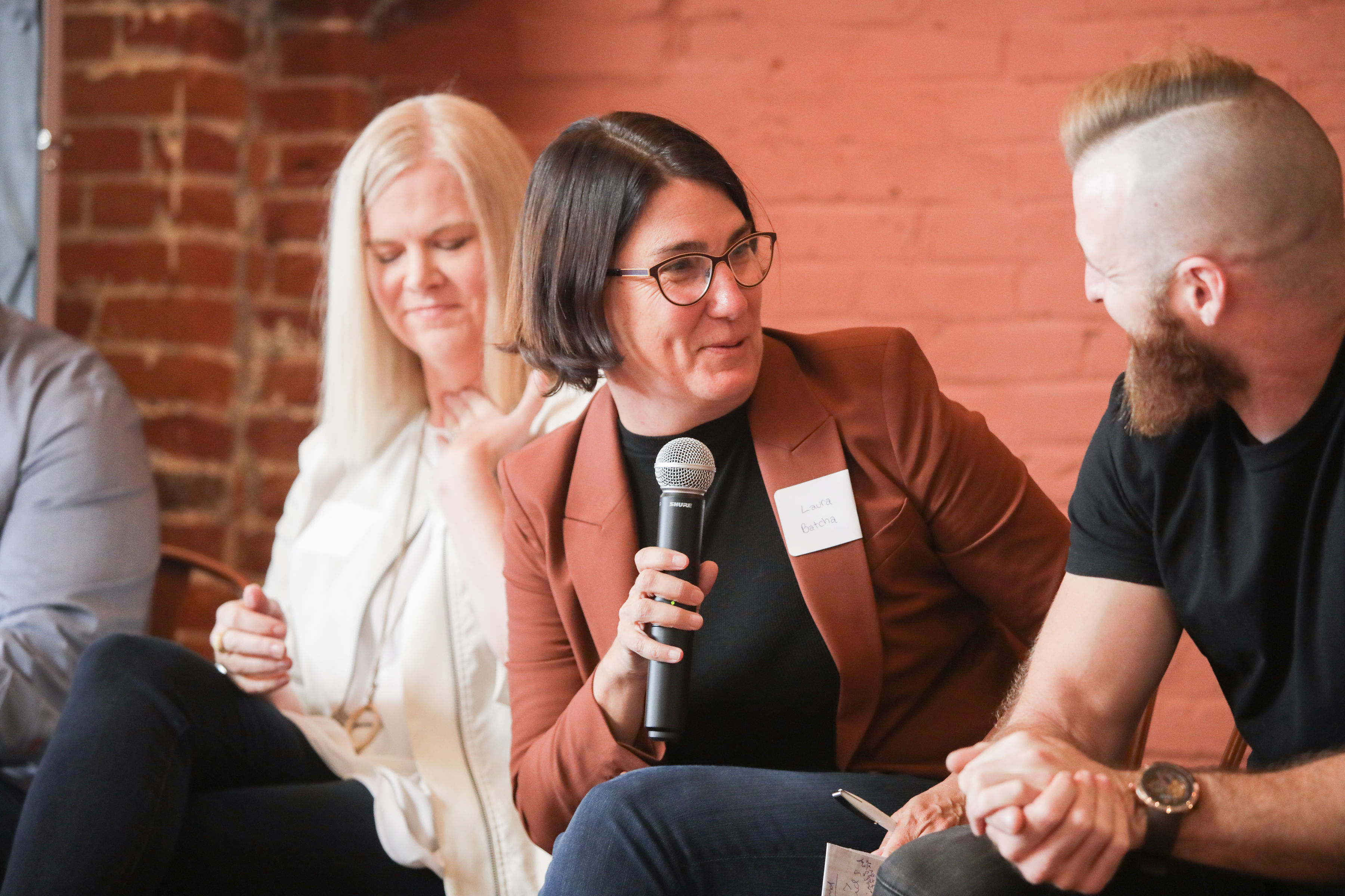 A panel discusses the future state of the organic industry featuring Tina Owens, Senior Director of Agriculture Funding and Communication at Danone North America, Laura Batcha, CEO of the Organic Trade Association, and Nik Ingersöll, Cofounder and CEO of Barnana.