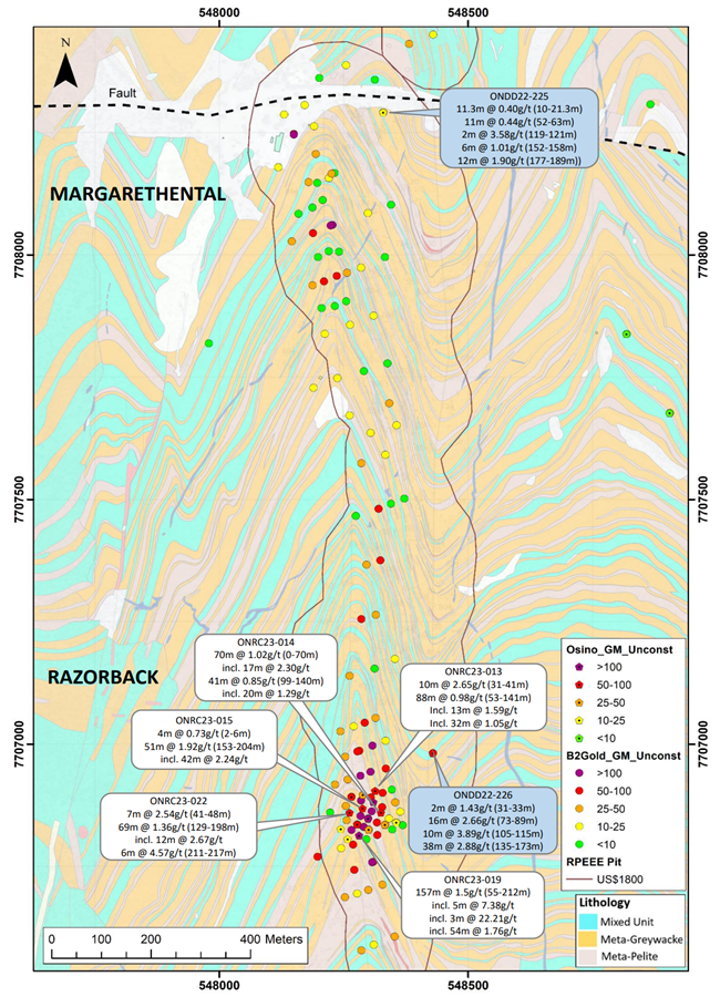 Ondundu Project Overview with recent drill results (ONDD22-225 and ONDD22-226 were reported previously).