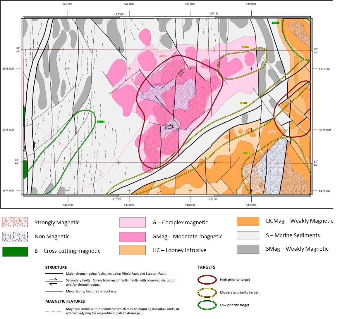 Detailed magnetic geophysical interpretation of Sunrise East