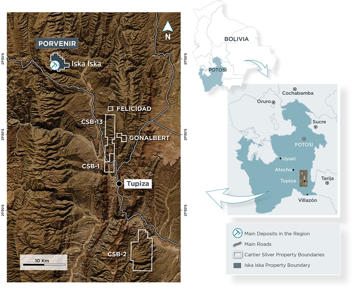 : Location Map of Gonalbert and Felicidad Properties, Las Chorillos Project, Potosi Department, Southern Bolivia