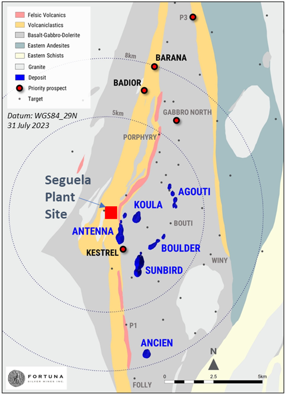 Figure 2: Séguéla Mine location plan highlighting key exploration prospects