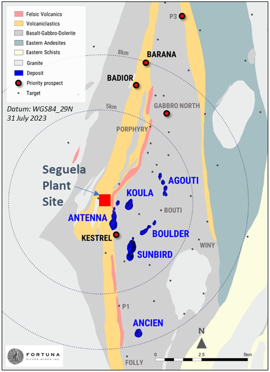 Figure 2: Séguéla Mine location plan highlighting key exploration prospects 