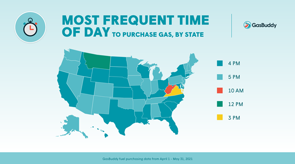 Most Frequent Time of Day to Purchase Gas, By State