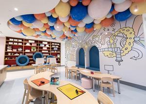 With a balloon-like ceiling that illuminates in different colors, the Pop of Art studio encourages patients to explore their creativity while receiving care at St. Jude Children’s Research Hospital.