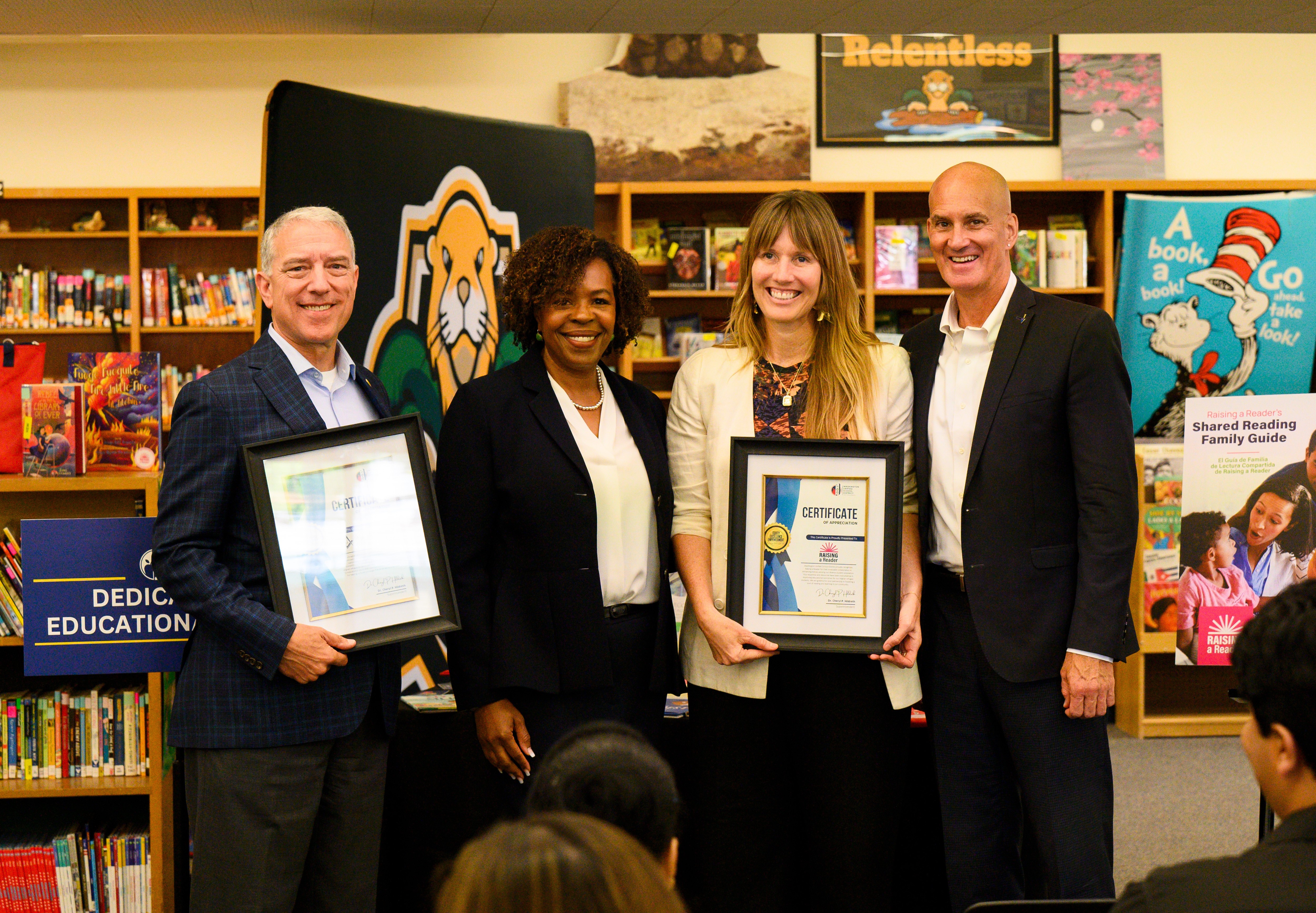 G.Sean Metroka, Grand Master of Masons in California, Dr. Cheryl P.Hildreth, Superintendent of Washington Unified School District, Michelle Torgerson, President and CEO of Raising a Reader, Doug Ismail, President at California Masonic Foundation