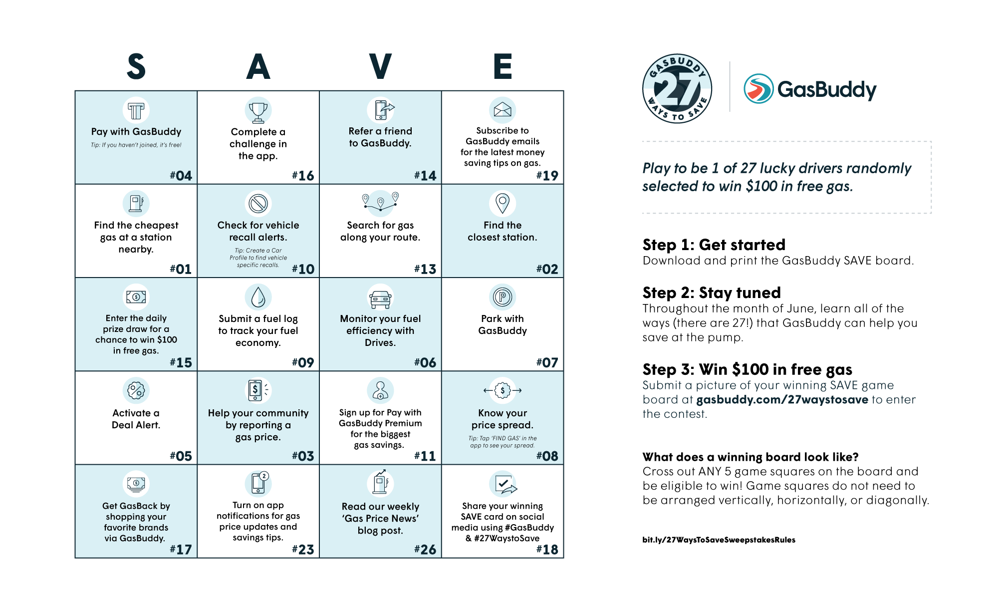 GasBuddy 27 Ways to Save Game Board