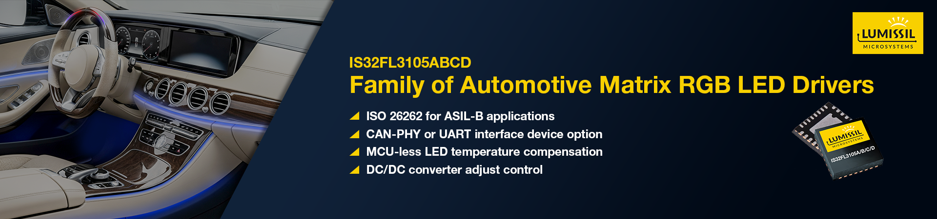 Lumissil Introduces IS32FL3105 LumiBus™ RGB Matrix LED Driver for Next-Generation Automotive Lighting Modules
