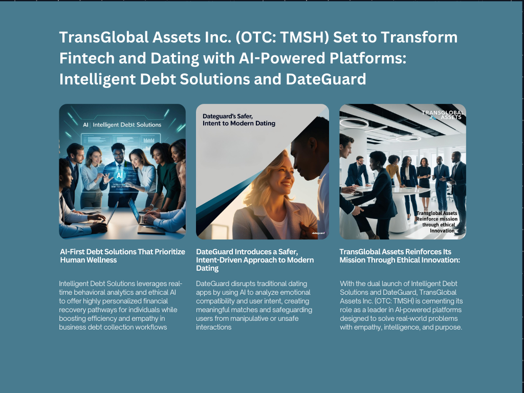 TransGlobal Assets Inc. (OTC: TMSH) Set to Transform Fintech and Dating with AI-Powered Platforms: Intelligent Debt Solutions and DateGuard