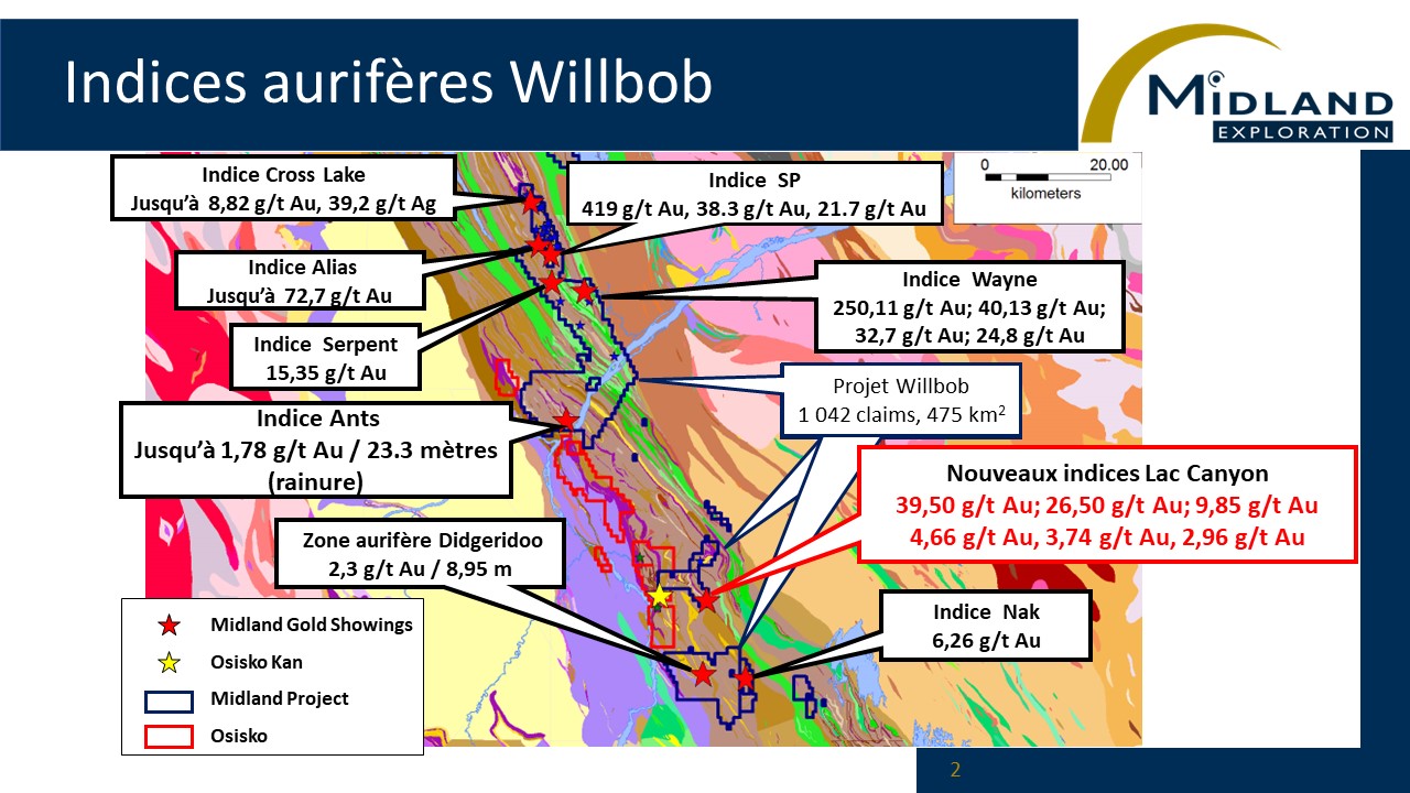 Figure 2 Indices aurifères Willbob