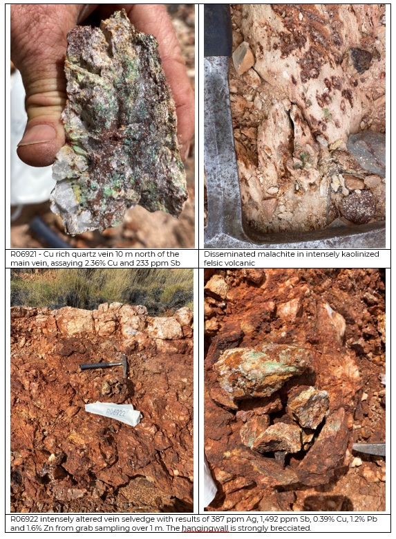 Figure 7 – Select reconnaissance rock chip samples from the SE Wyloo prospect