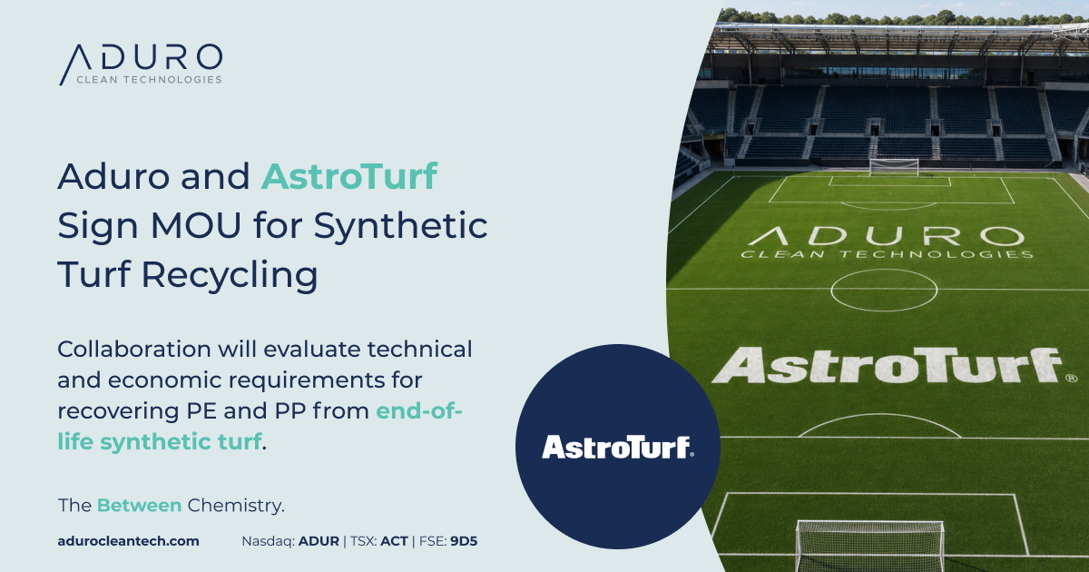 Aduro Clean Technologies and AstroTurf Sign MOU for Synthetic Turf Recycling