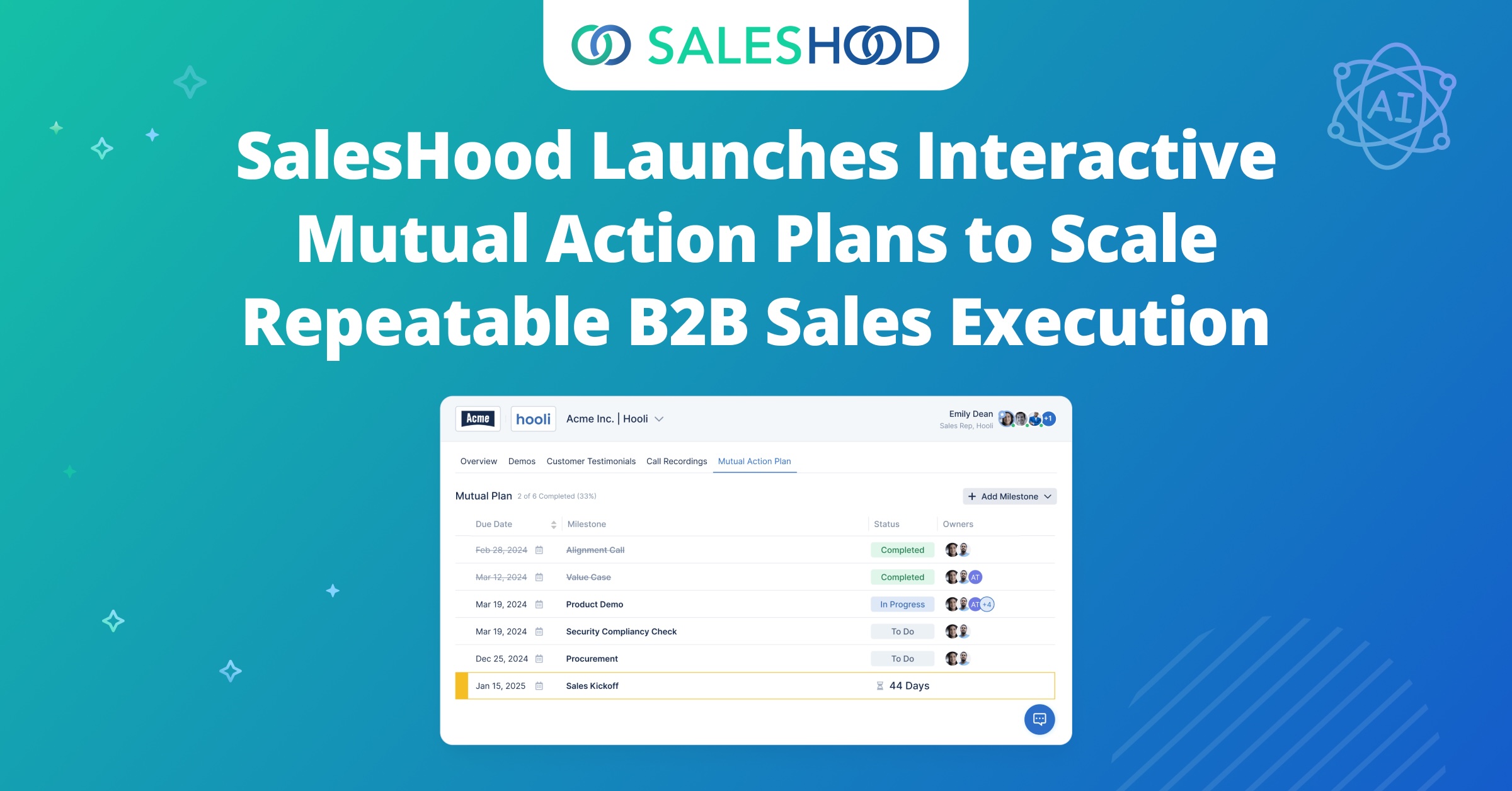 SalesHood Launches Interactive Mutual Action Plans in Digital Sales Rooms to Scale Repeatable B2B Sales Execution