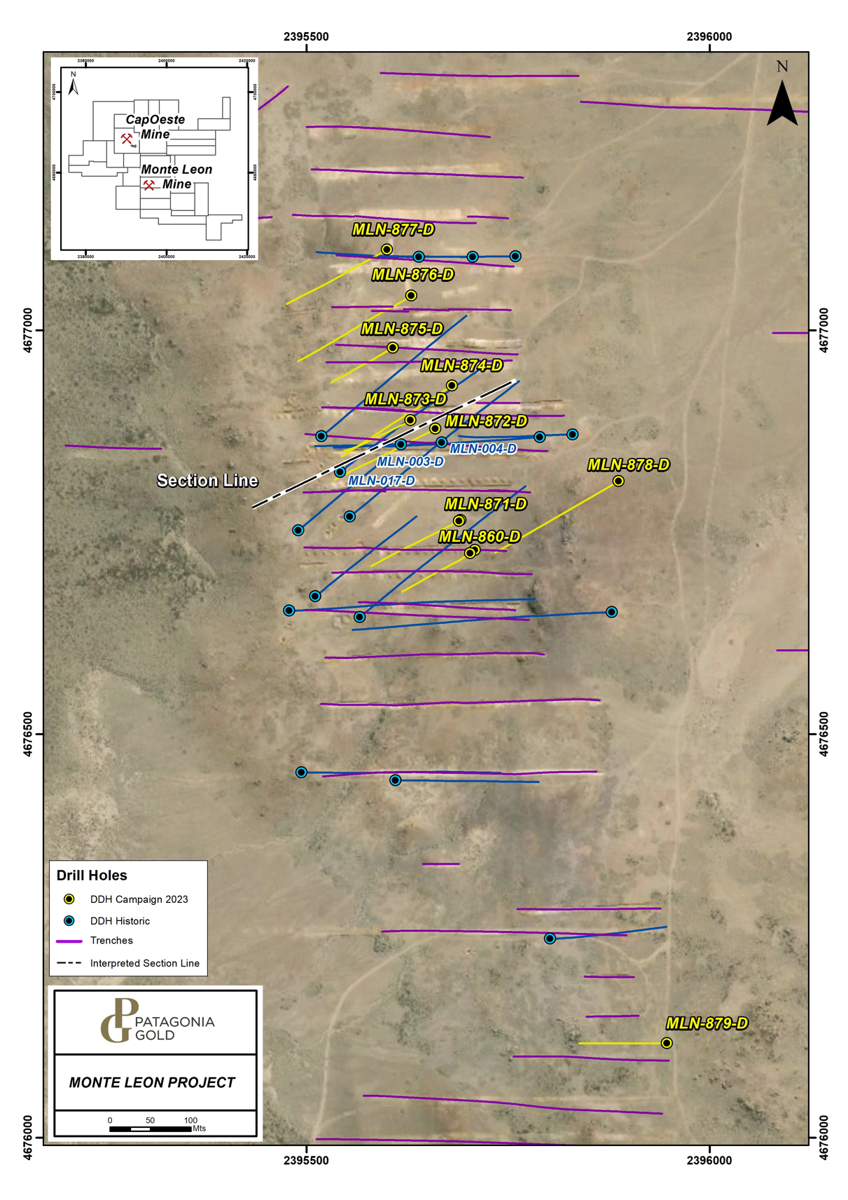 Location of MLN and Capo in the El Tranquilo concession black.