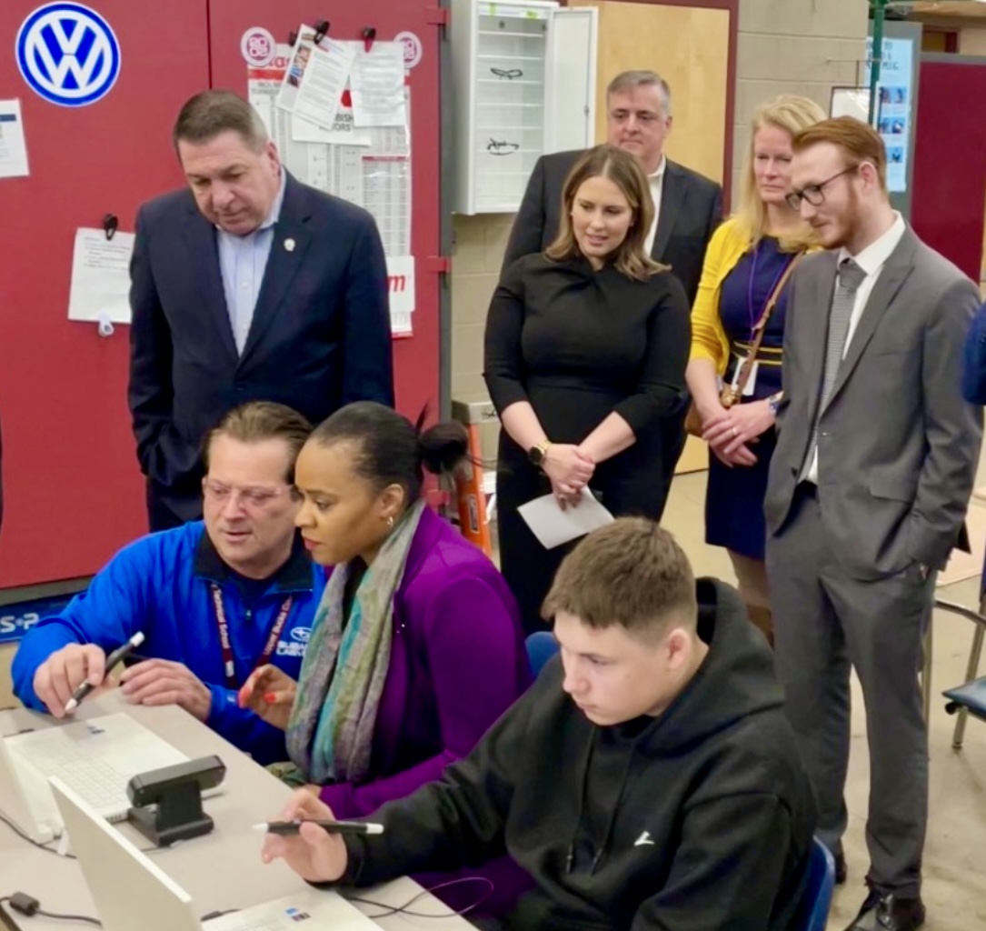 Legislators and education leaders explore zSpace at UBCTS to see how AR/VR transforms CTE instruction. 