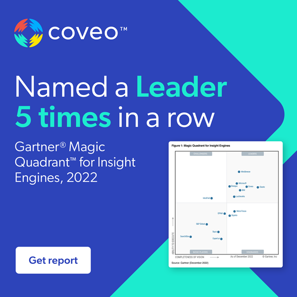 Coveo Named a Leader in the 2022 Gartner Magic Quadrant for Insight Engines.