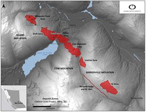 Figure 1: Cariboo deposit areas with drill locations