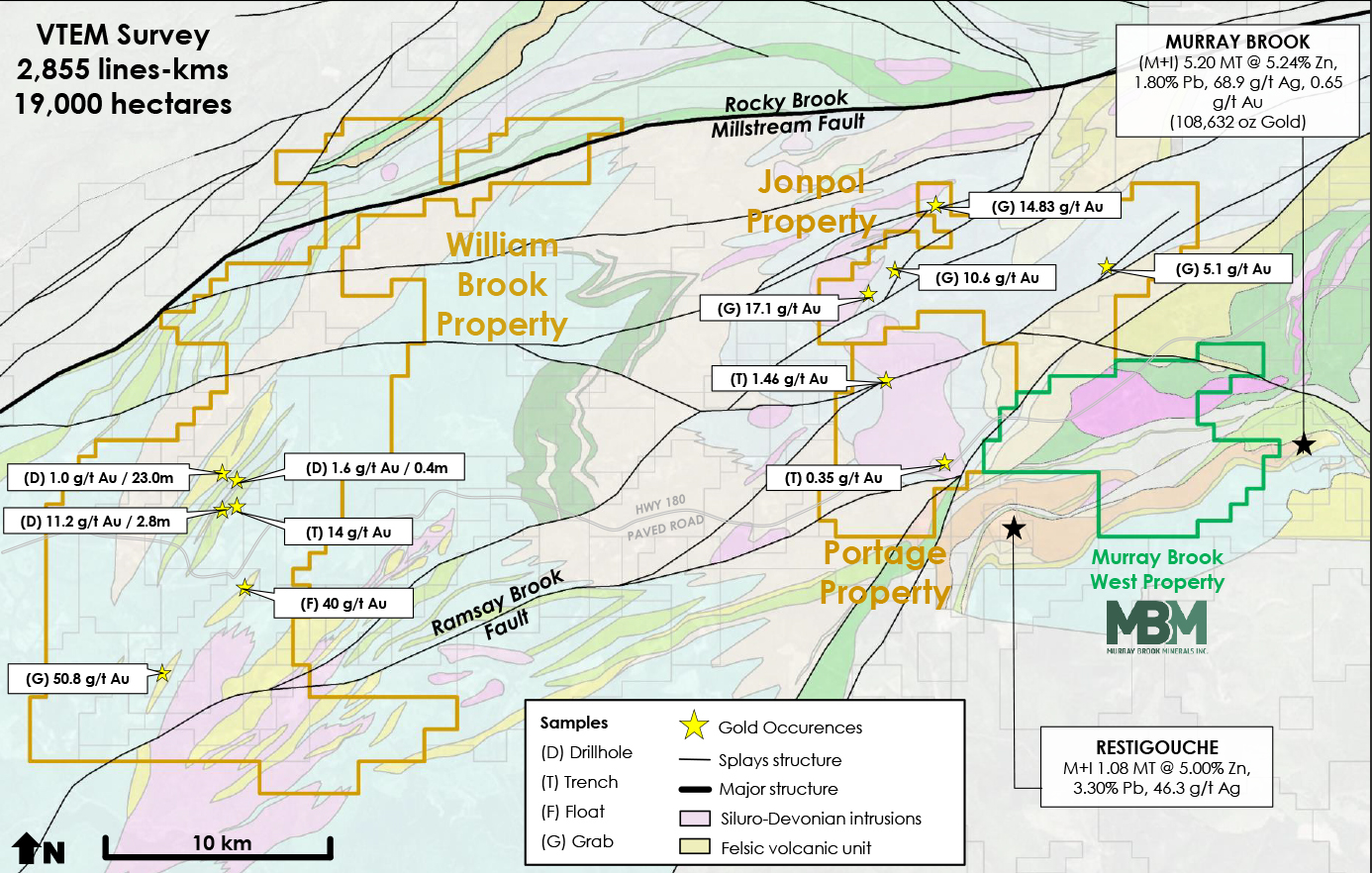 Figure 3: The Triple Fault Gold Project Properties Covered by the Airborne Survey