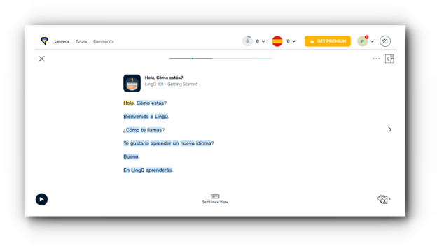 LingQ Reader Sentence View