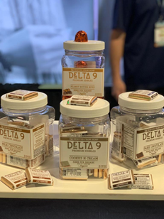 Beyond Alternatives has started producing its second commercial batch of Jayvees edibles, which are pictured above as part of a display at a trade show exhibit.