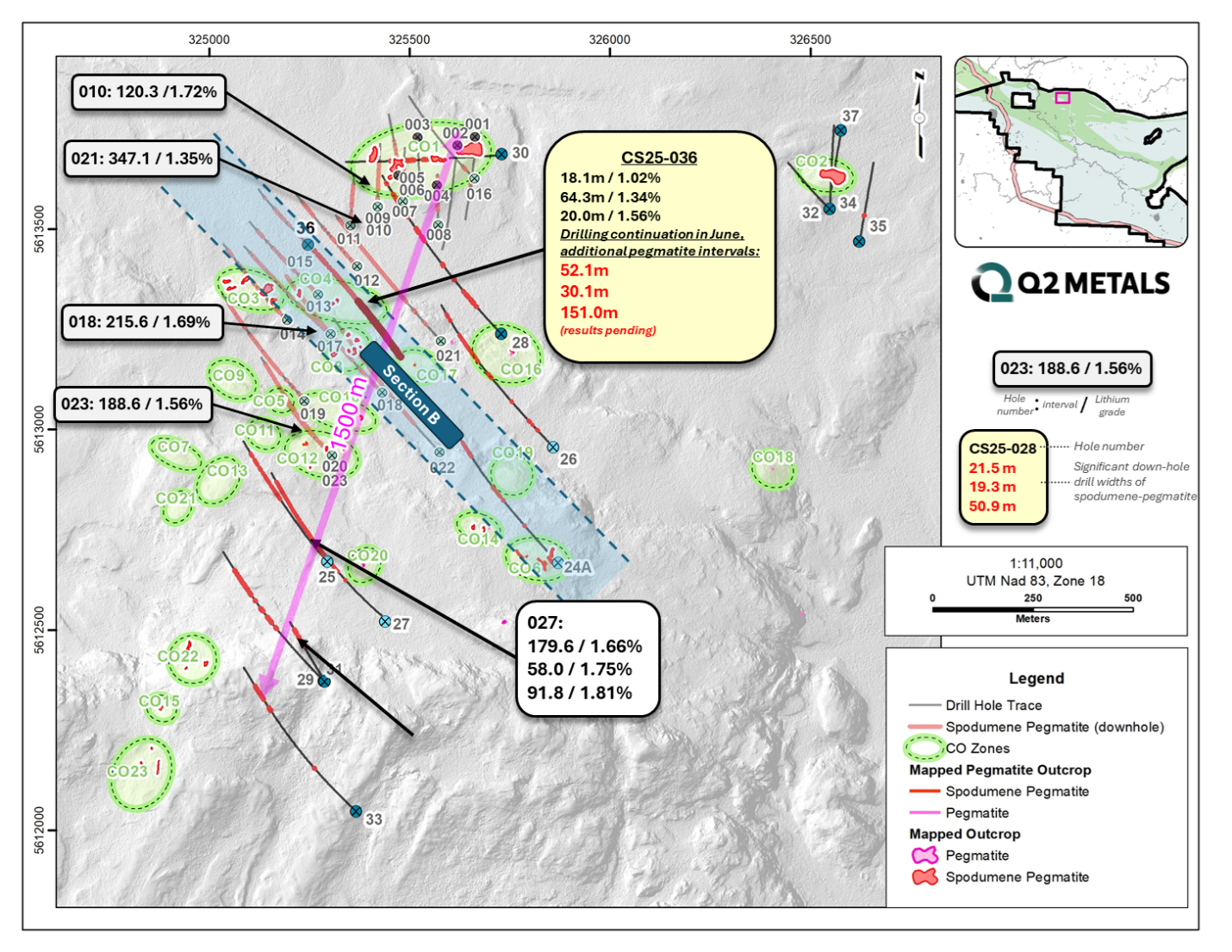 Map of Drill hole CS25-036 at Cisco Project.