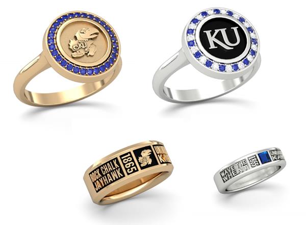 Jostens partnership with KU's Alumni Association extends official ring programs and designs, like the Spirit Collection shown here, to more students and alumni. 