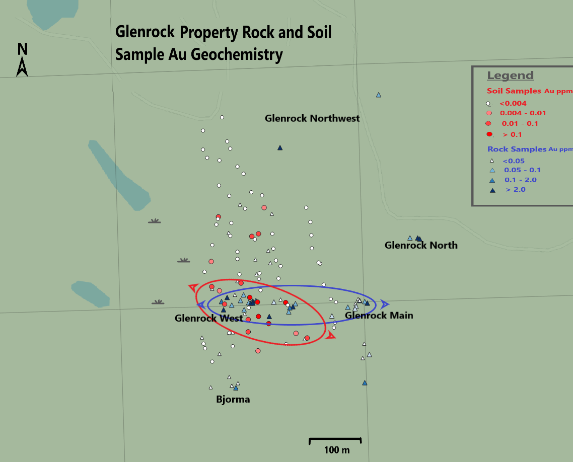 Glenrock Property Rock and Soil Sample Au Geochemistry