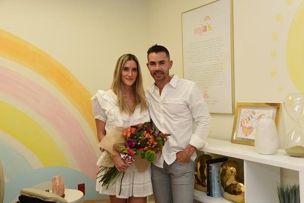 Maria Ochoa and Camilo Villegas inside of Mia's Serenity Space for Staff at Nicklaus Children's Hospital.