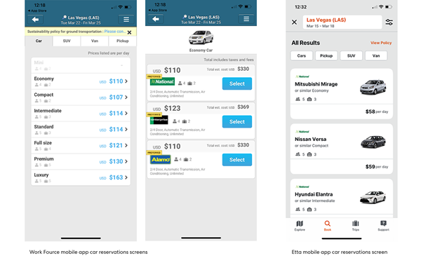 Etta business travel management software side-by-side comparison to Deem's older mobile app, Work Fource