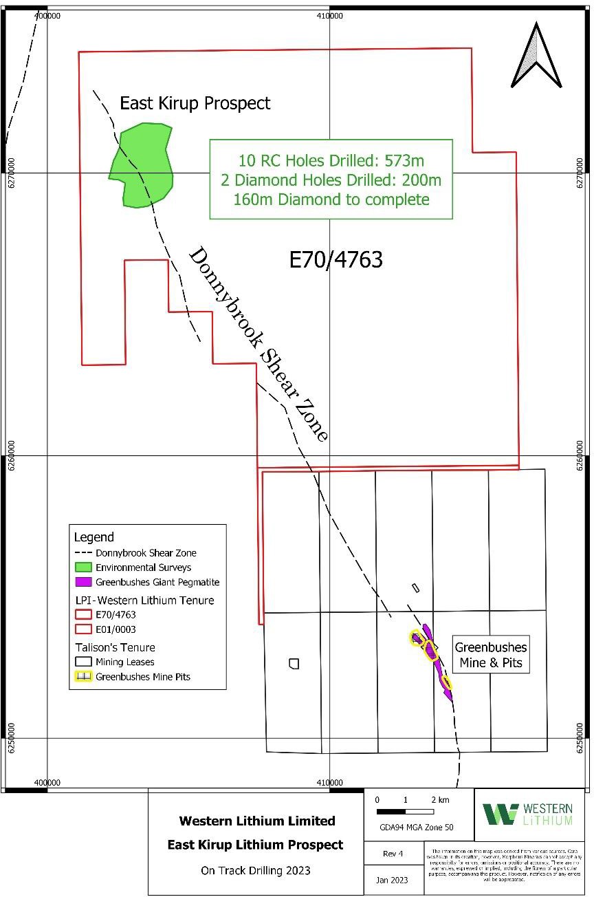 Location of the drilling program north-west of the Greenbushes lithium mine