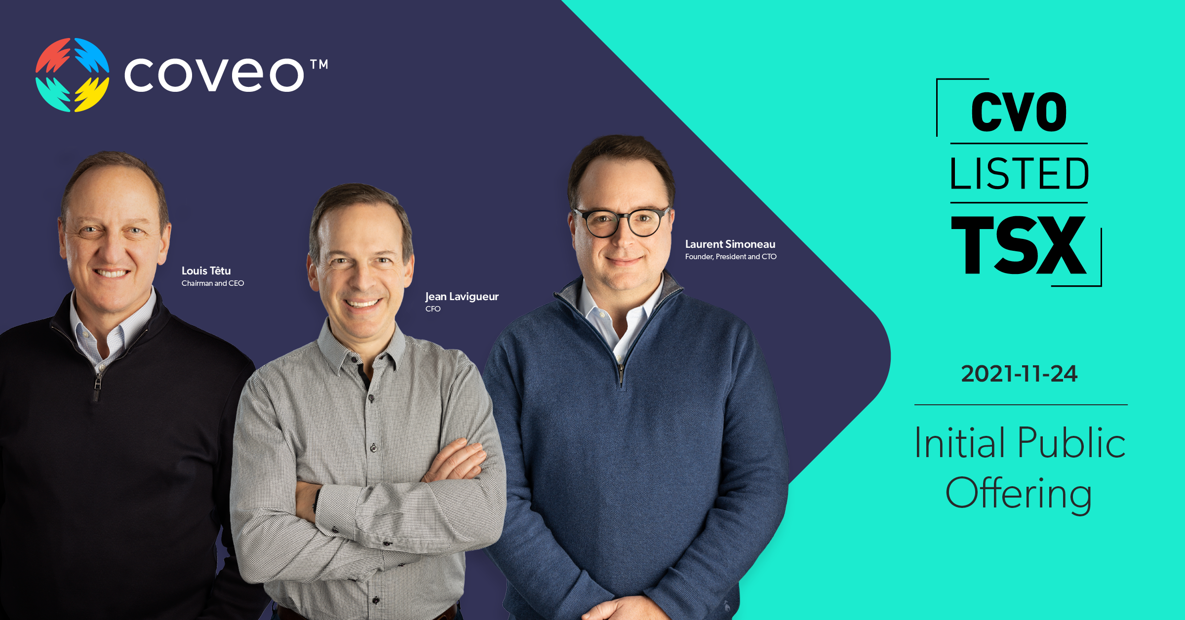 Coveo executives celebrating market open on the day of Closing of their IPO 