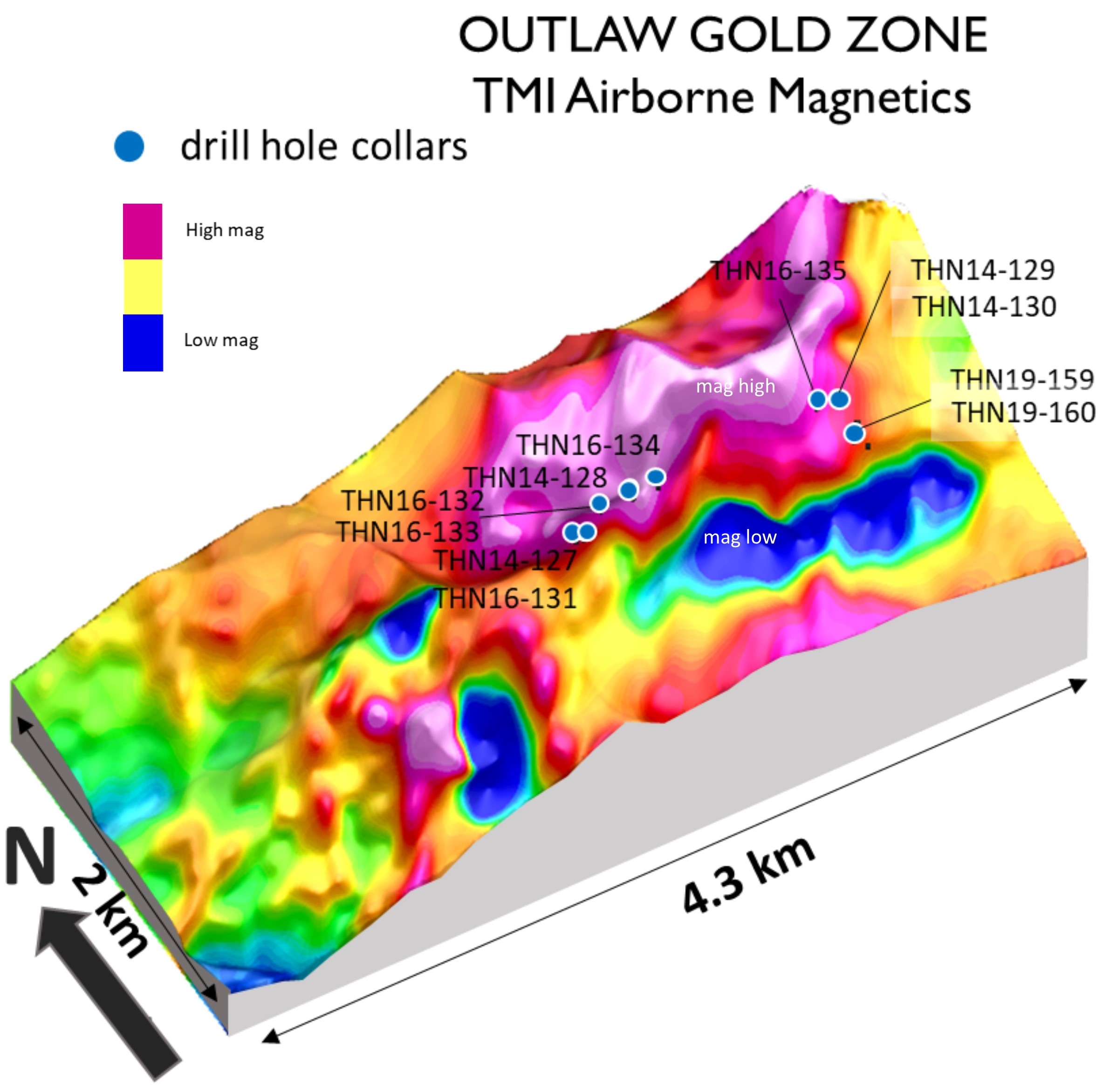 Figure 4. Outlaw Airborne Magnetics and Drilling Map