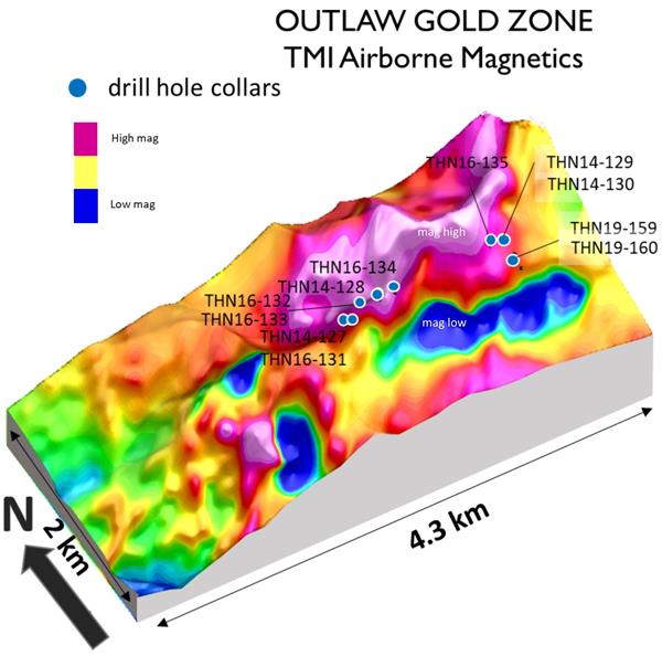 Figure 4. Outlaw Airborne Magnetics and Drilling Map