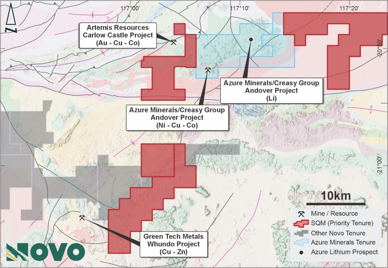 Location of Priority Tenement adjacent to Azure Minerals’ Andover Lithium – Nickel Project