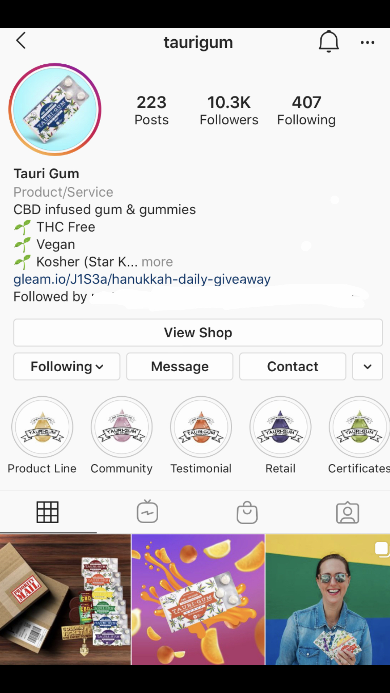 Snapshot of @taurigum Instagram Page