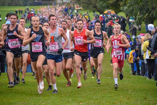 Bradley Men's Cross Country leads the pack at a meet in March.