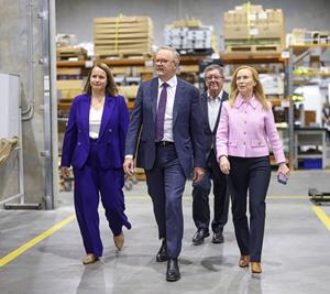 Australia Prime Minister Anthony Albanese with Queensland Senator Nita Green, Tritium CEO Jane Hunter, and Tritium board member Trevor St Baker