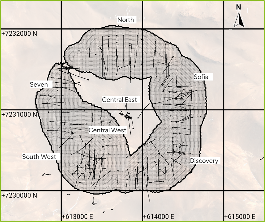 Figure 2:   Rio Grande Mineral Resource Areas and Resource Pit Shell