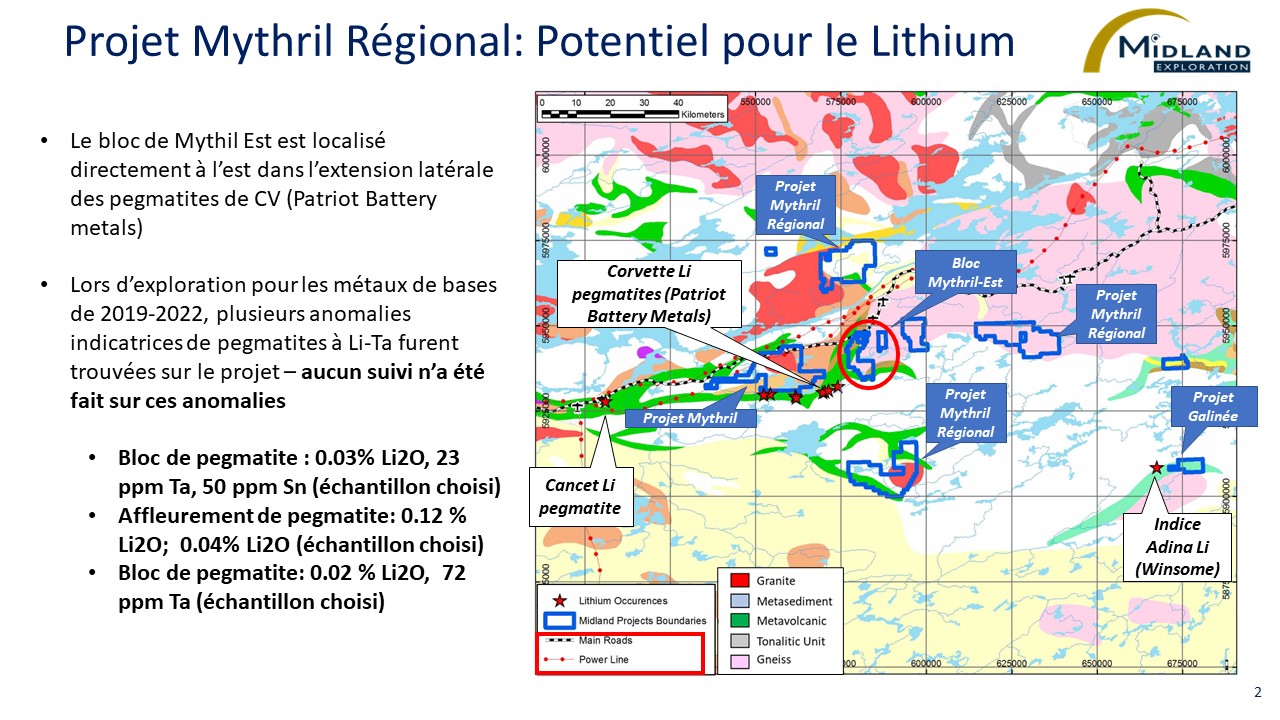 Figure 2 Projet Mythril Régional potentiel pour le lithium
