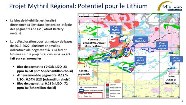 Figure 2 Projet Mythril Régional potentiel pour le lithium
