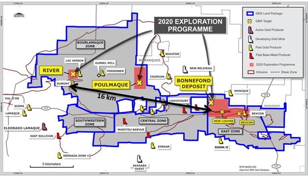 Figure 2: QMX 2020 Drill Target Areas