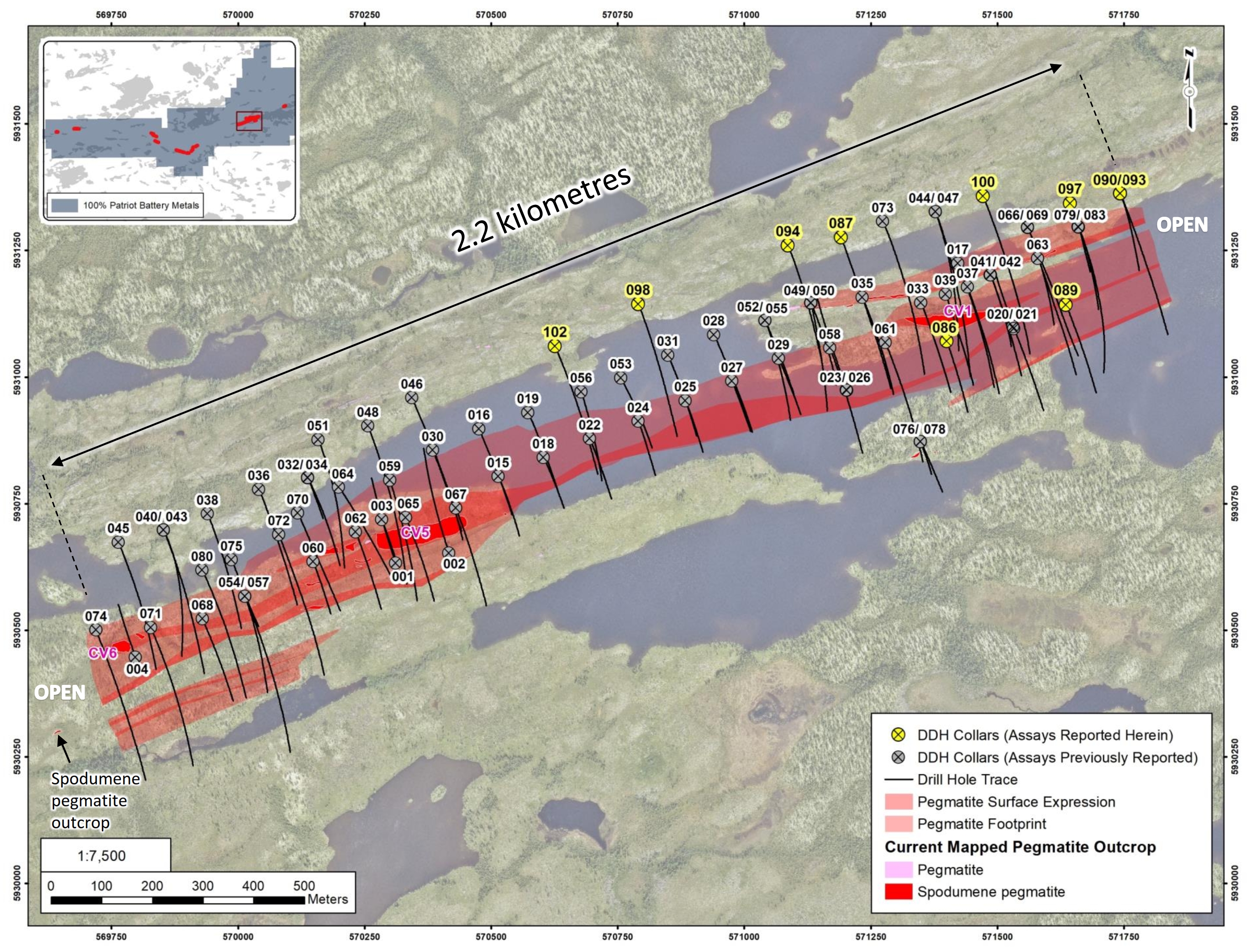 Patriot drills 52.2 m of 3.34% Li₂O, including 15.0 m of