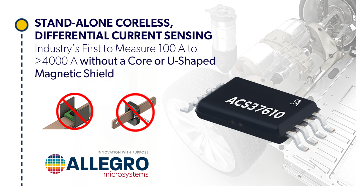 Stand-alone coreless, differential current sensing is here with Allegro's family of coreless current sensors, including the new ACS37610.