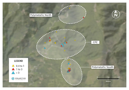 Figure 2: Plan View of the Box Target Area (Gold Values (g/t))