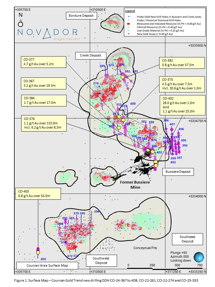 Figure 1 : Plan de surface – Nouveaux résultats de forage sur le couloir Courvan