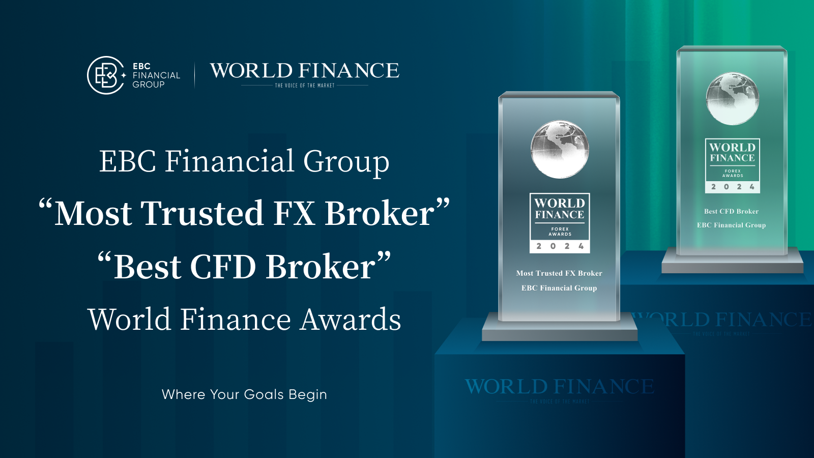 EBC Financial Group ได้รับรางวัลสองรางวัลจาก World Finance Awards ซึ่งได้แก่ 'โบรกเกอร์ฟอเร็กซ์ที่น่าเชื่อถือที่สุด' และ 'โบรกเกอร์ CFD ที่ดีที่สุด'