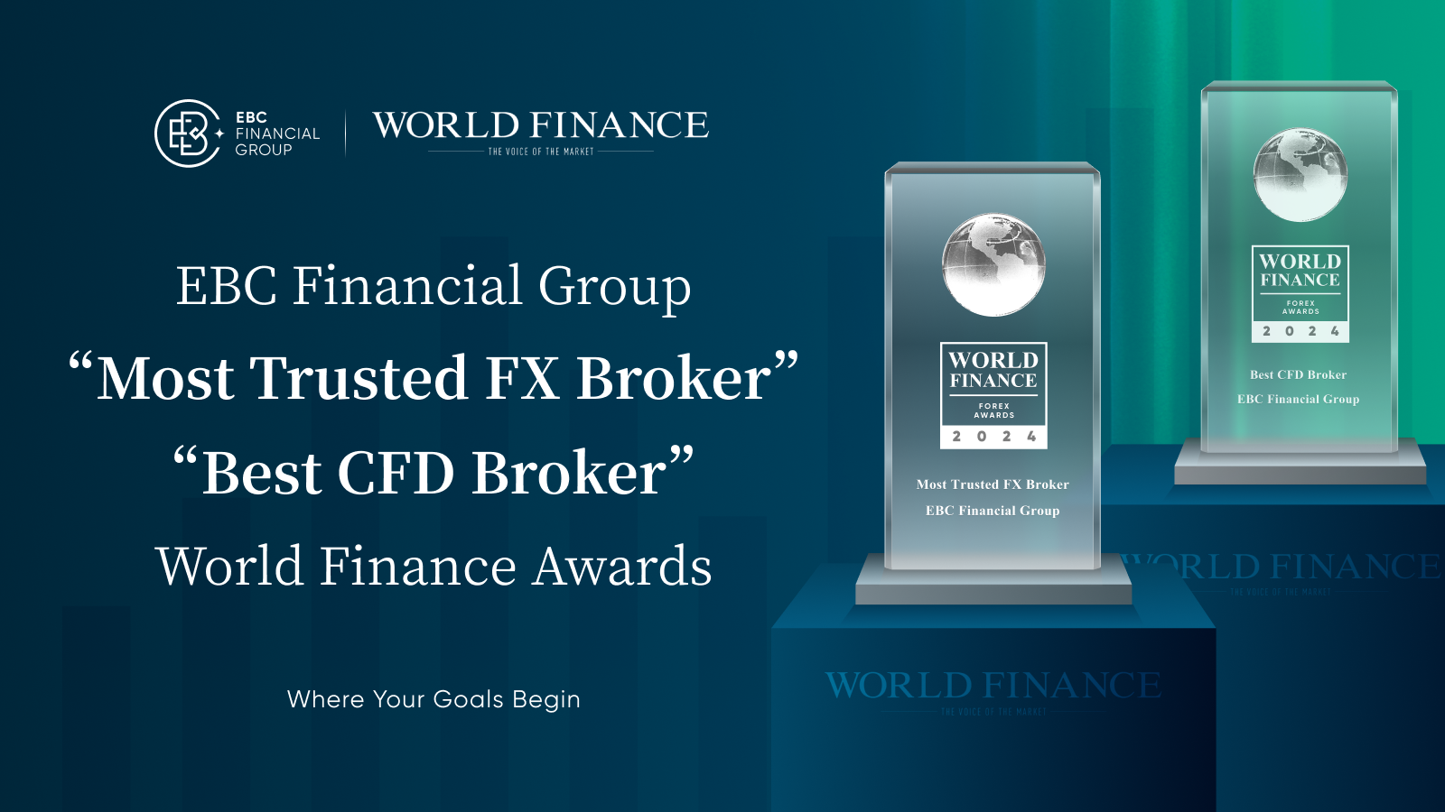 EBC Financial Group won two awards at the World Finance Awards 'Most Trusted FX Broker' and 'Best CFD Broker'